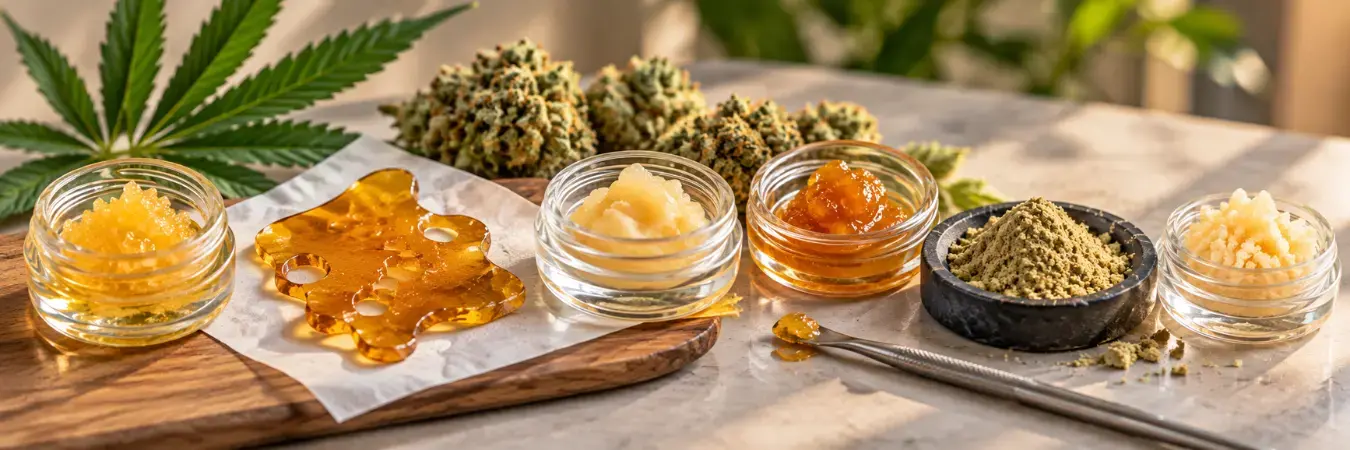 Cannabis Concentrates Guide Different types of cannabis concentrates including wax, shatter, rosin, resin, and kief